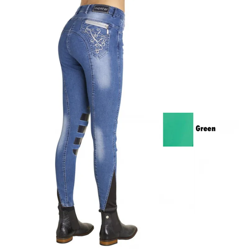 Montar Mary Childrens Silicone Knee Patch Breeches - Green 